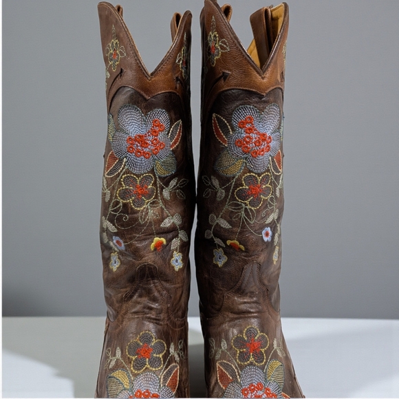 Old Gringo Bonnie Floral Embroidered Cowboy Boots Brown Distressed - Picture 8 of 16